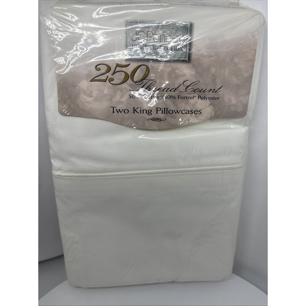 JCPenny Home Collection 2 King Pillowcases Cool White‎ 20 x 36" Solid White USA